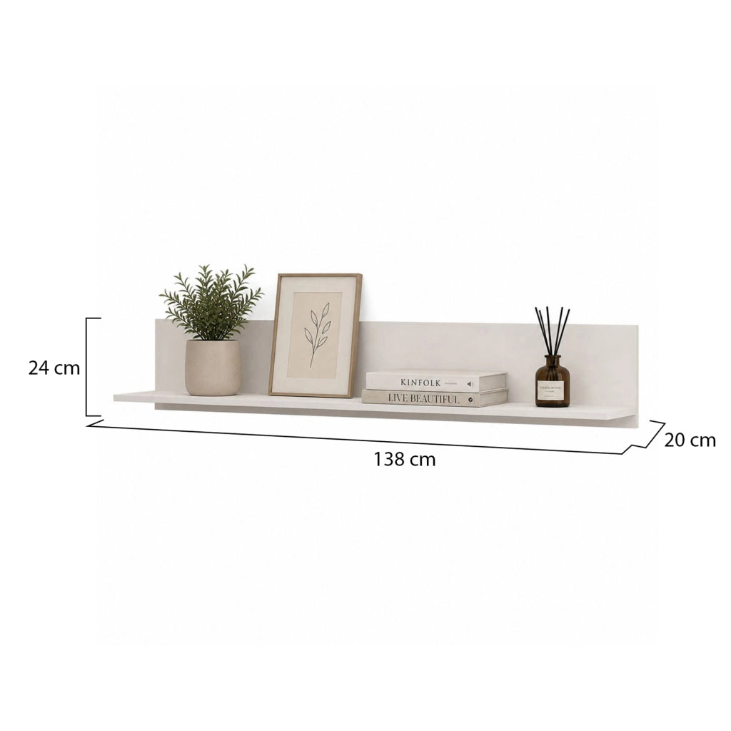 Rasun, Mensola un Ripiano, 138x20x24h cm Bianco Crema