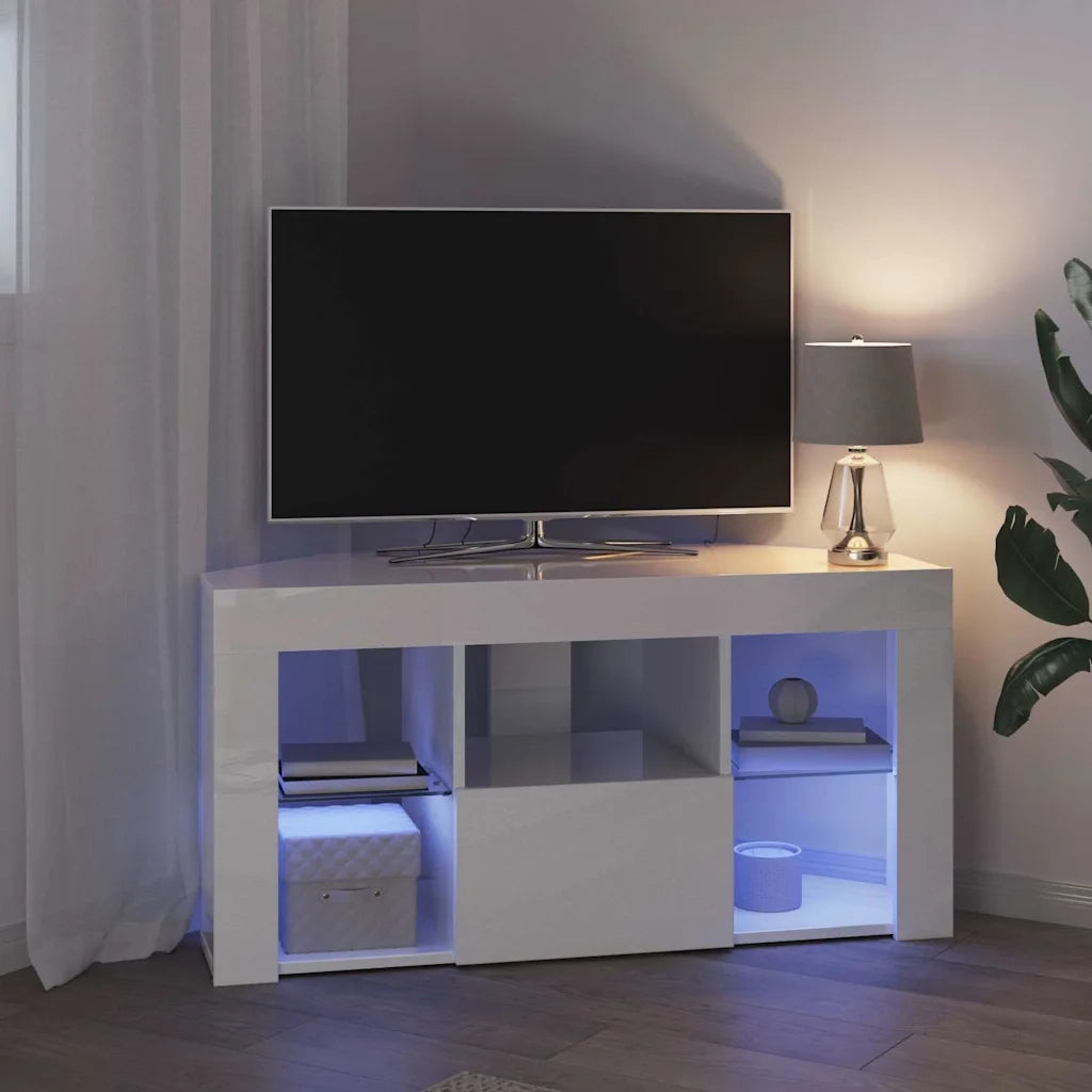 Mobile TV | Armadietto TV | Mobile Porta TV LED Angolare Bianco ad Alto Lucido 100 x 40 x 50 cm