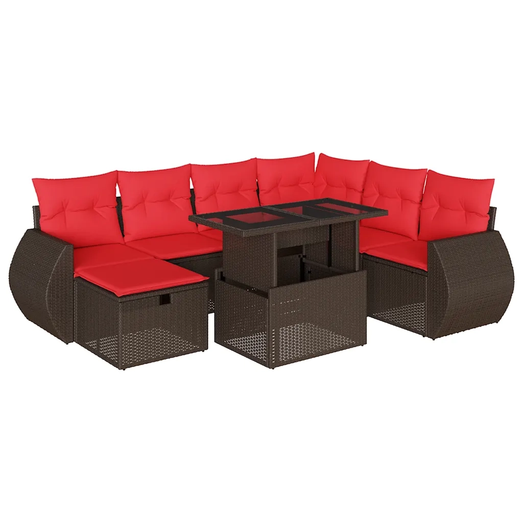 Set Divani da Giardino 8 pz con Cuscini Marrone in Polyrattan 3275164