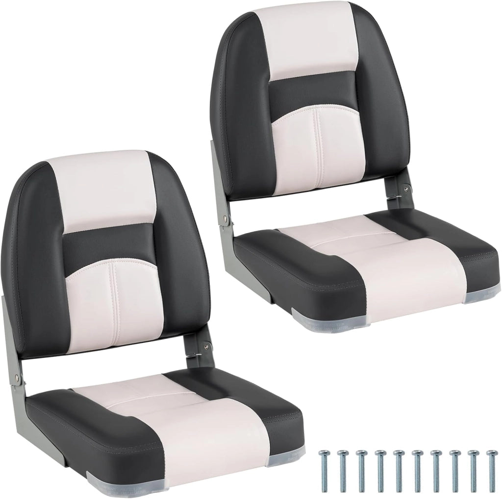 Set di 2 Sedie da Barca, Sedili Alti da Barca Pieghevole Morbide Imbottite Spesse, Sedile Nautica Ergonomico per Imbarcazioni da Pesca, 42 x 49 x 51 cm, Grigio e Bianco