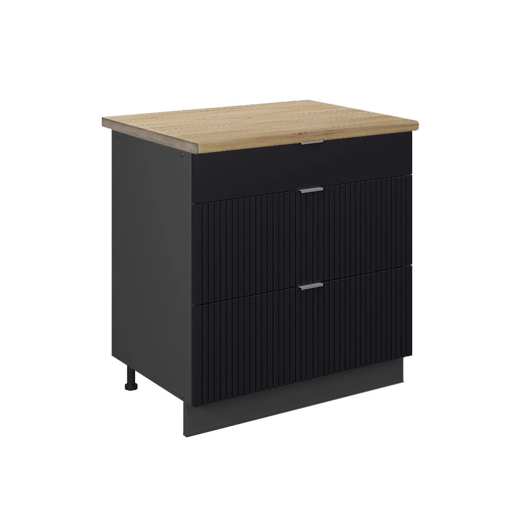Mobiletto base per cucina Fame-Line Nero rigato/Antracite 80 cm con 3 cassetti, PL Rovere Vicco