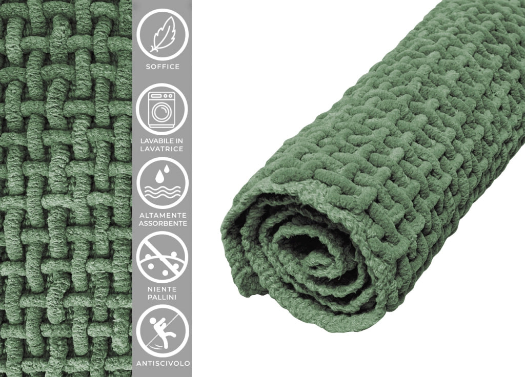 Tappeto Bagno Doccia Antiscivolo In Microfibra Super Assorbente Osaka - Parure 3 Pezzi - Verde