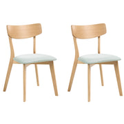 Set di 2 sedie da pranzo con seduta in tessuto grigio chiaro e struttura in legno massiccio chiaro retrò senza braccioli