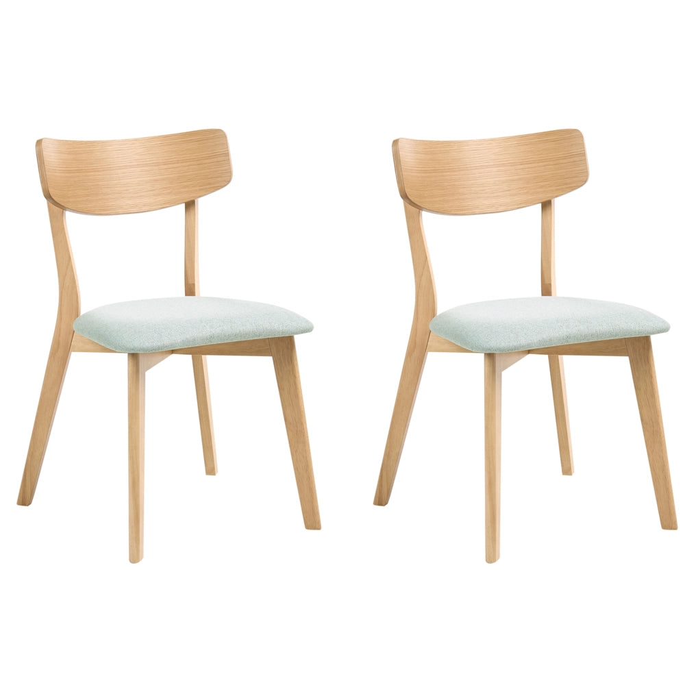 Set di 2 sedie da pranzo con seduta in tessuto grigio chiaro e struttura in legno massiccio chiaro retrò senza braccioli