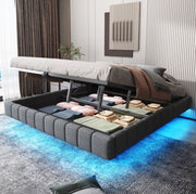 Letto matrimoniale imbottito 180x200 cm con contenitore; LED; effetto sospeso; grigio