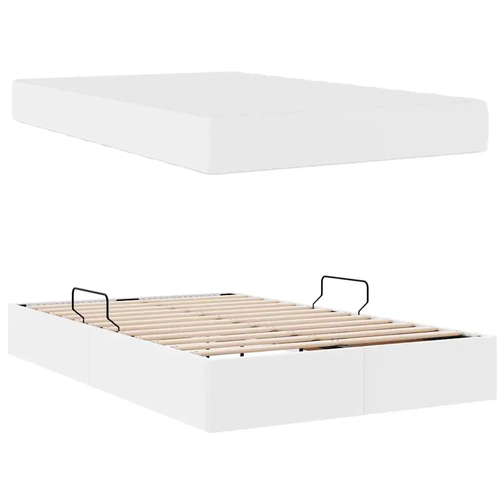 Letto con contenitore e materasso 2 pcs Bianco Pelle 3399605