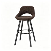 Sgabello da bar ergonomico con schienale e piedini antiscivolo in tessuto e legno marrone scuro