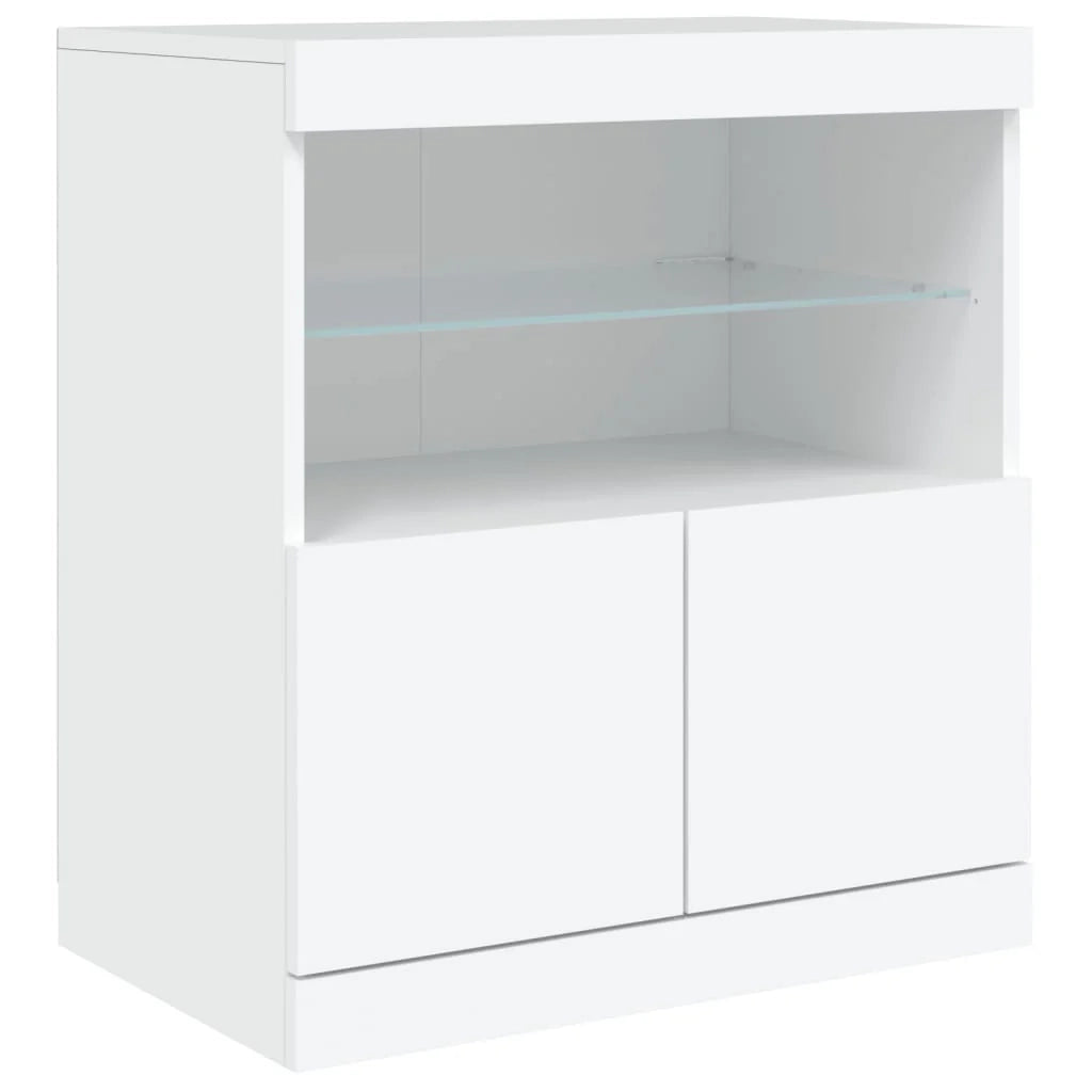 Buffet credenza cassettiera mobiletto mobile contenitore organizer per cucina soggiorno salotto con luci LED 142,5 x 37 x 67 cm bianco 02_0029829