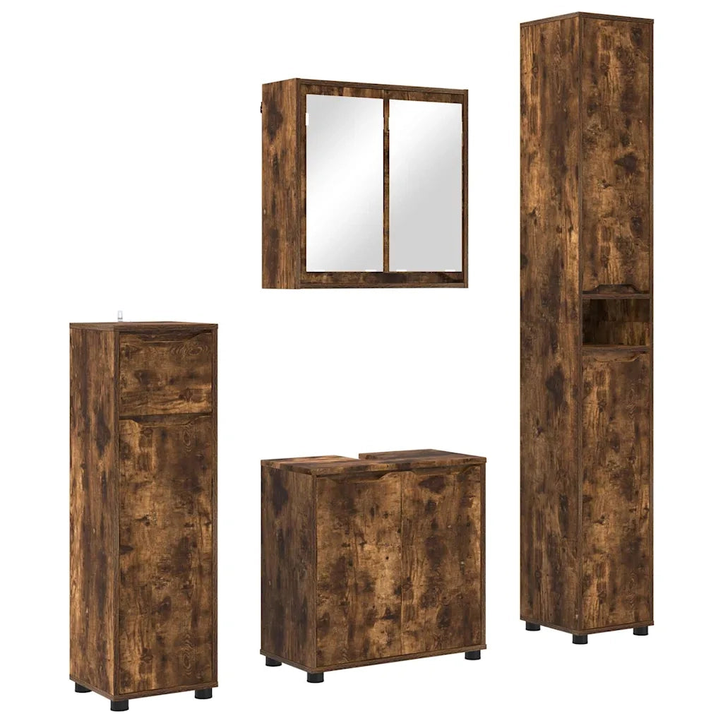 Set di mobili per il bagno 4 pcs Rovere fumé Legno multistrato