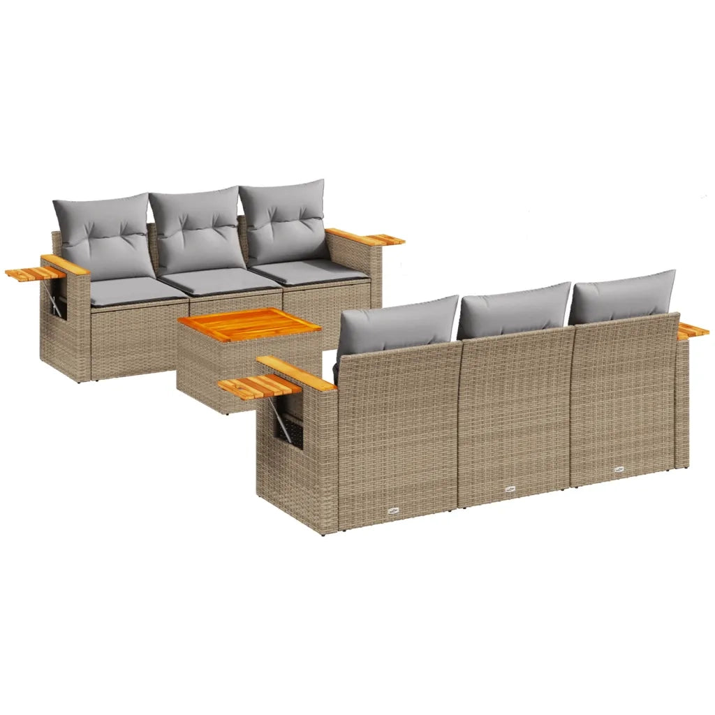 Set Divani da Giardino 7 pz con Cuscini Beige in Polyrattancod mxl 88892