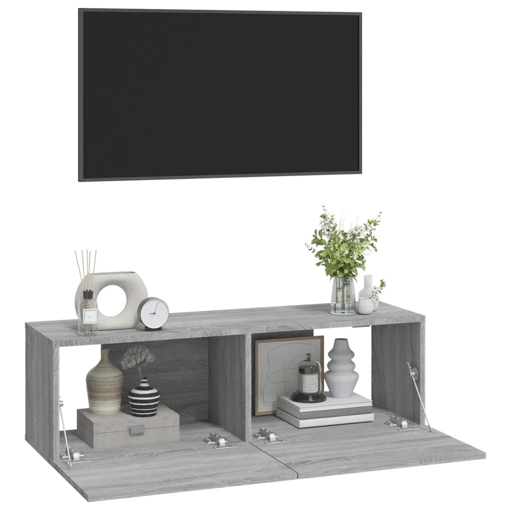 Mobili TV Muro 2pz Grigio Sonoma 100x30x30 cm Legno Multistrato 820467