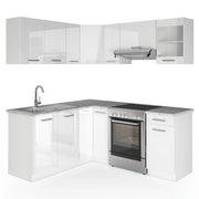 Vicco Cucina angolare completa Bianco/bianco lucido 187 x 167 cm , PL Marmo