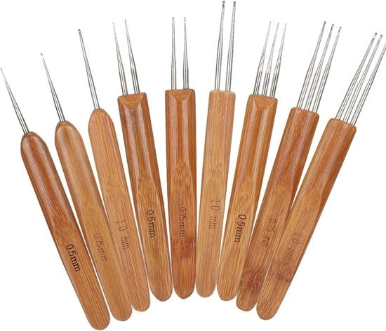 Set di 9 aghi per dreadlock, manico singolo doppio in bambù, 3, per intrecciare, filare e tessere capelli, accessori per artigianato