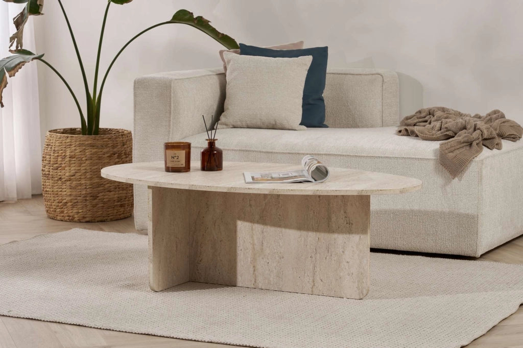 Parona, Tavolino da Salotto Forma Ovale, 120x65x40h cm Bianco Marmo