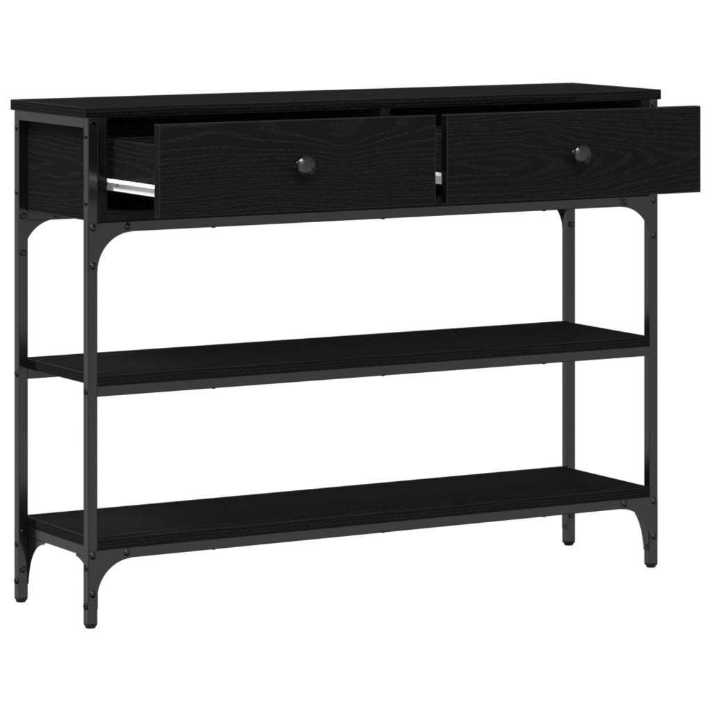 Tavolino Nero Rovere 100x25x75 cm Legno ingegnerizzato e Acciaio
