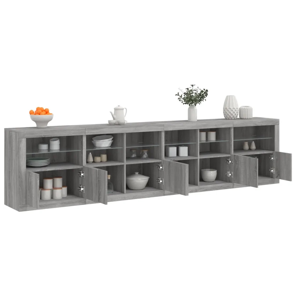 Credenza con Luci LED Grigio Sonoma 283x37x67 cm 3209021