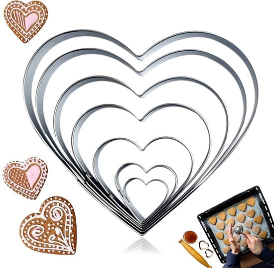 Set di 7 stampi a forma di cuore per biscotti, 2,5 cm, 3,5 cm, 5,5 cm, 7,6 cm, 10 cm, 11,6 cm, 12,8 cm, da piccolo a grande, set di stampi per biscotti in acciaio inossidabile, argento.