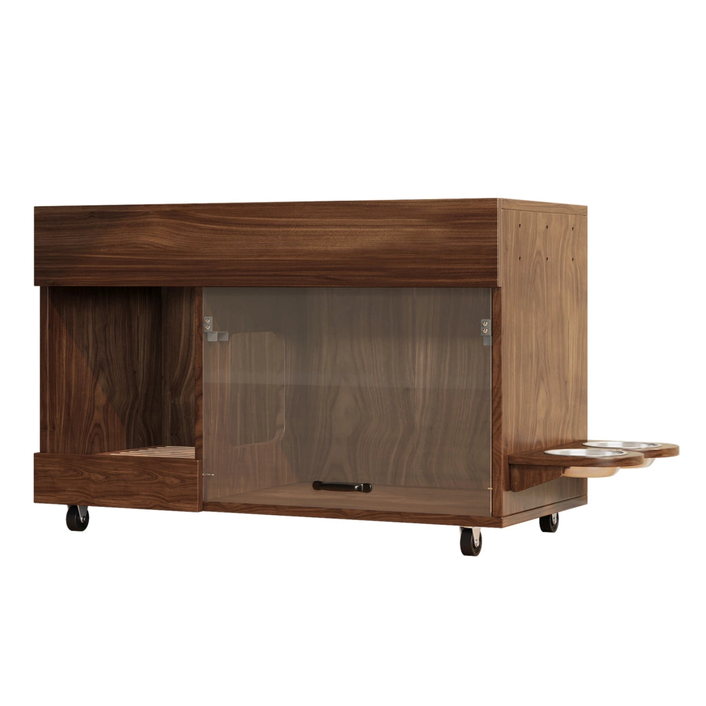 Mobile per lettiera per gatti 100x45.5x67 cm con cassetto e sportello in acrilico; noce
