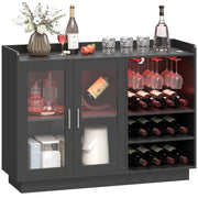 Mobile Portabottiglie con Luce LED e Scaffale Regolabile, in Legno e Vetro, 120x38x88 cm, Nero