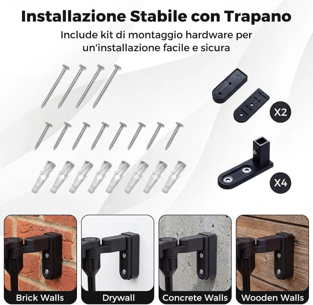 198 cm Cancelletto a 3 Pannelli per Cani, Recinzione Pieghevole in Metallo con Doppia Chiusura, Apertura Bidirezionale Cancello per Bambini e Animali, Ideale per Scala e Camino (Nero)