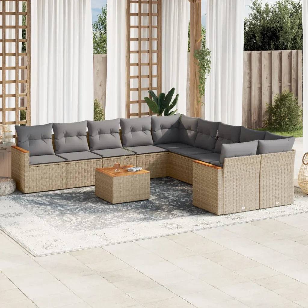 Set Divani da Giardino 11 pz con Cuscini Beige in Polyrattan 3258762