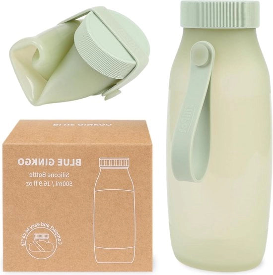 Fles acqua opaccia per viaggiare campeggiare - Contenitore leggero impermeabile in silicone (16 oz) verde oliva