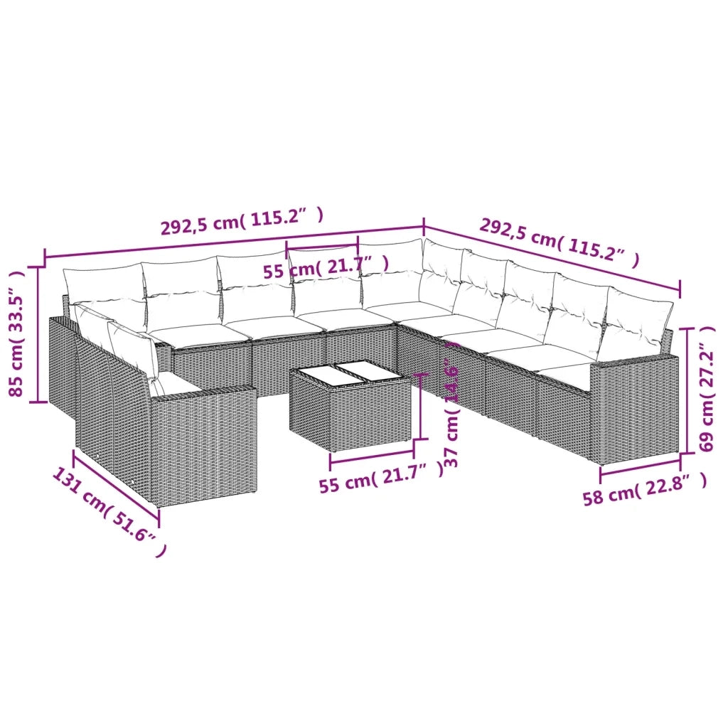 Set Divani da Giardino 12 pz con Cuscini Beige in Polyrattan 3251535
