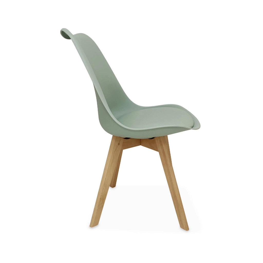 Set 4 sedie scandinave imbottite con gambe in legno , verde celadon