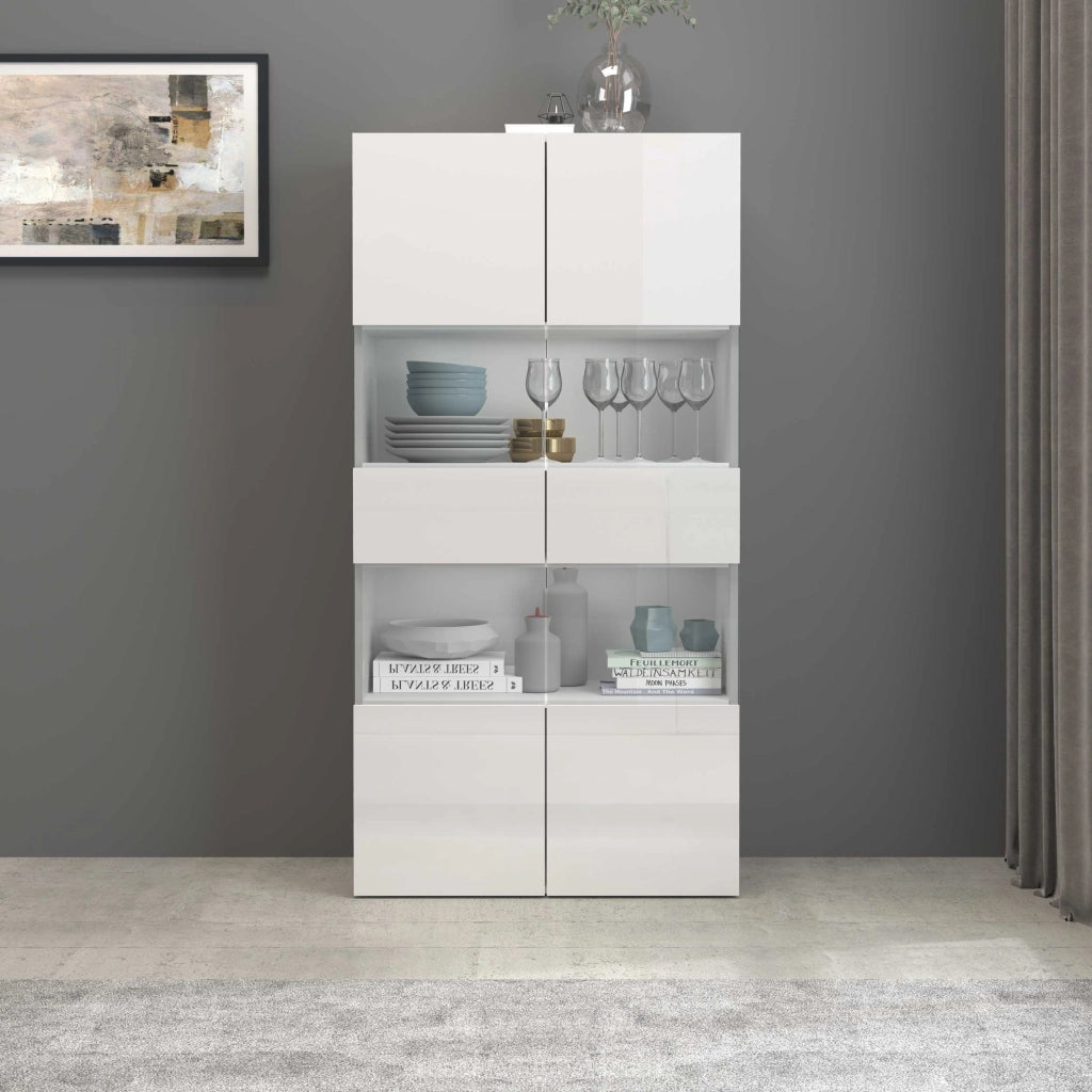 WHOUS Vetrinetta espositiva Egypt con 2 ante e 4 ripiani bianco lucido 80x38x160 cm