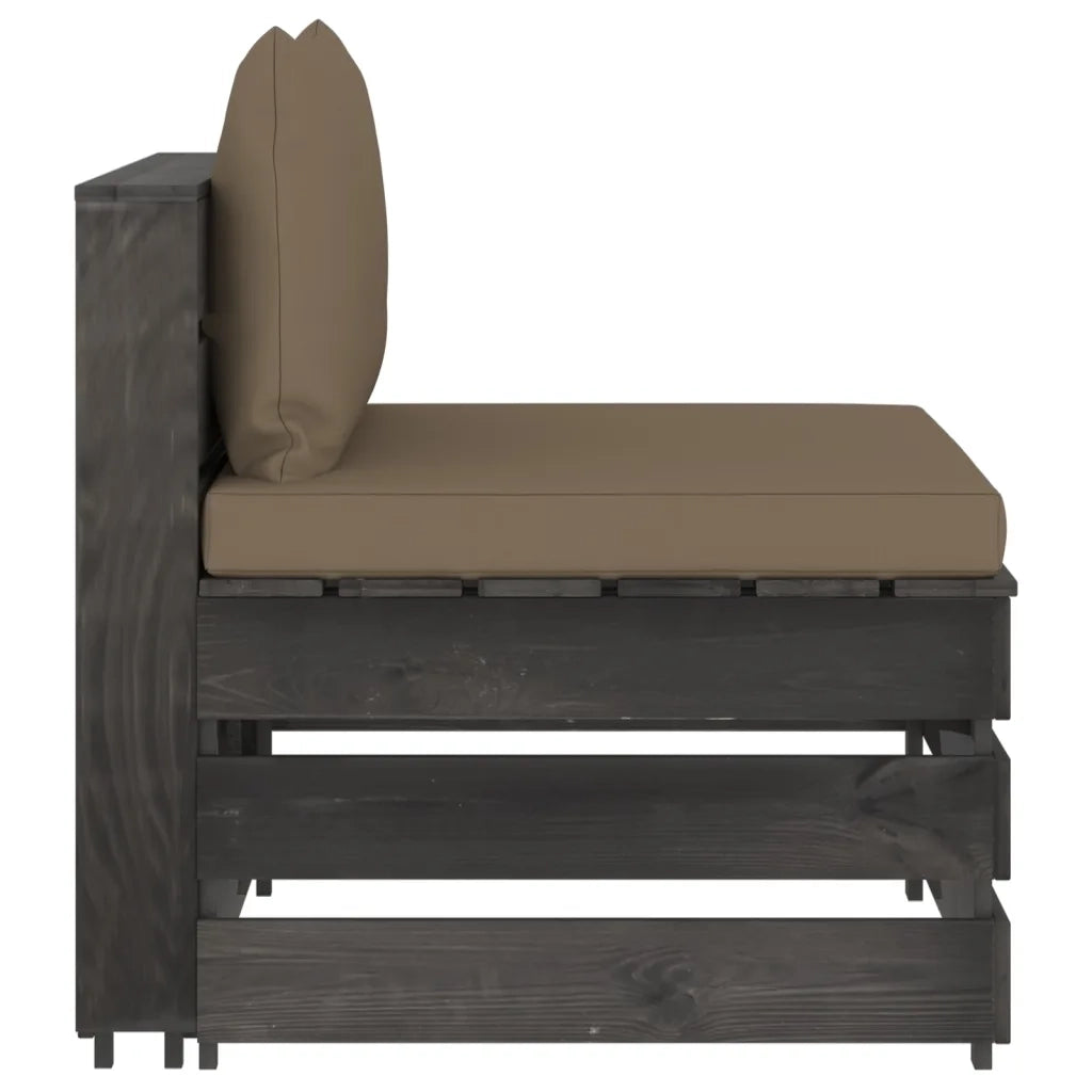 Divano Centrale Modulare con Cuscini in Legno Impregnato Grigio cod mxl 68796