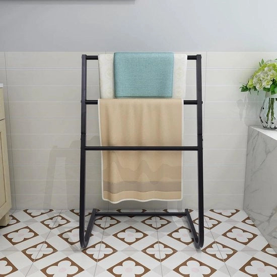 Houder di accappatoi in metallo a 3 stecchi per bagno camera da letto soggiorno - 3 piani nero scala a strisce