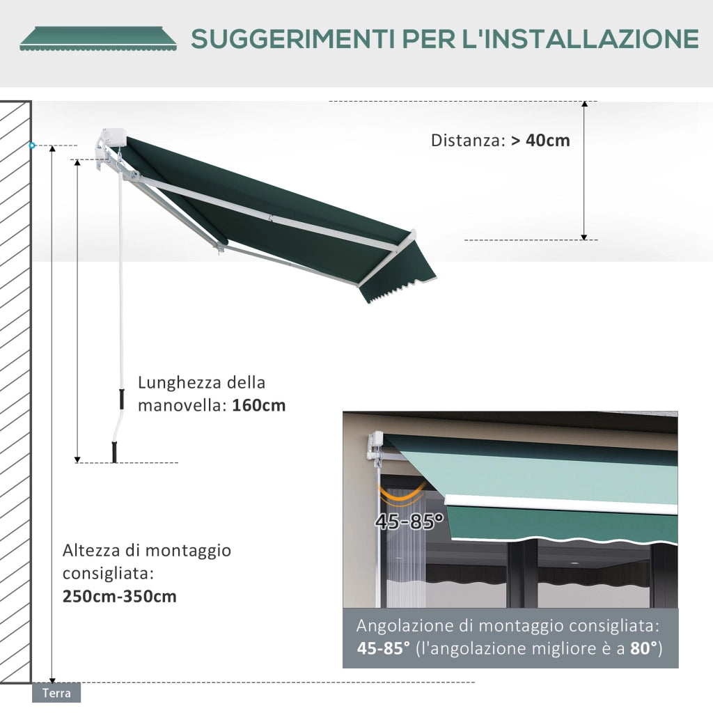 Tenda da Sole a Bracci 2.5x2m ¨C zephmum ¨C Verde Alluminio Poliestere