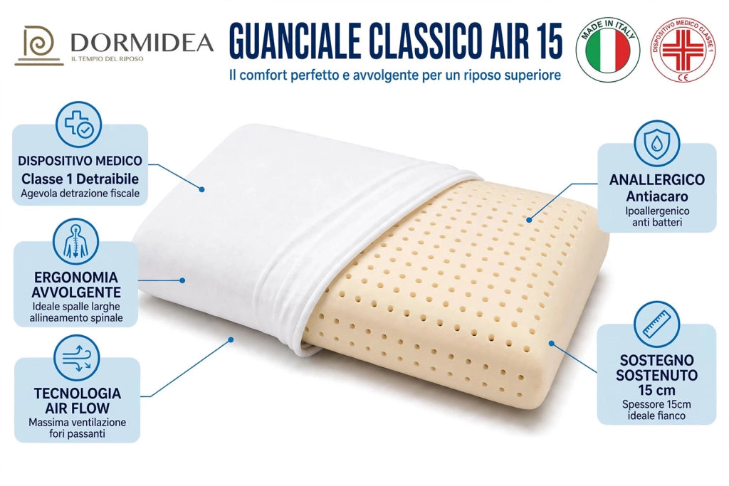 Set 2 Guanciale Memory Foam Forato Ergonomico 72x42 cm - H 15 cm  Sostegno Medio Dormidea Classico Air