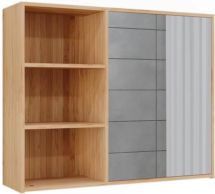 Specchio contenitore bagno Lucie, Bambù, 74 x 60 cm con 3 scomparti aperti, adatto per la conservazione salvaspazio di accessori da bagno