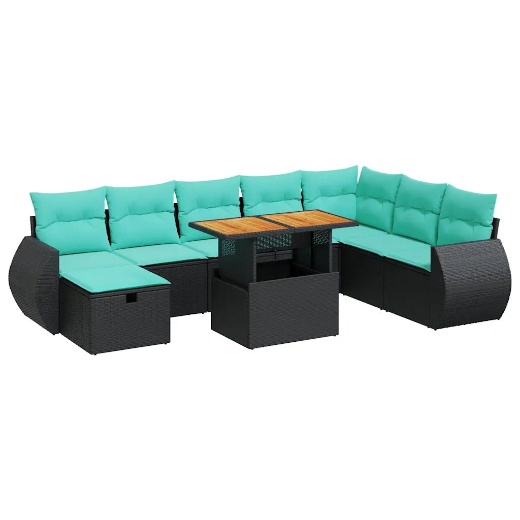 Set Divani Giardino 9 pz con Cuscini Marrone Polyrattan Acacia