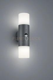 HOOSIC APPLIQUE LED CILINDRO ANTRACITE E DOPPIO DIFF. BIANCO CON SENSORE DI MOVIMENTO H.33 CM 2 LUCI ATTACCO E27