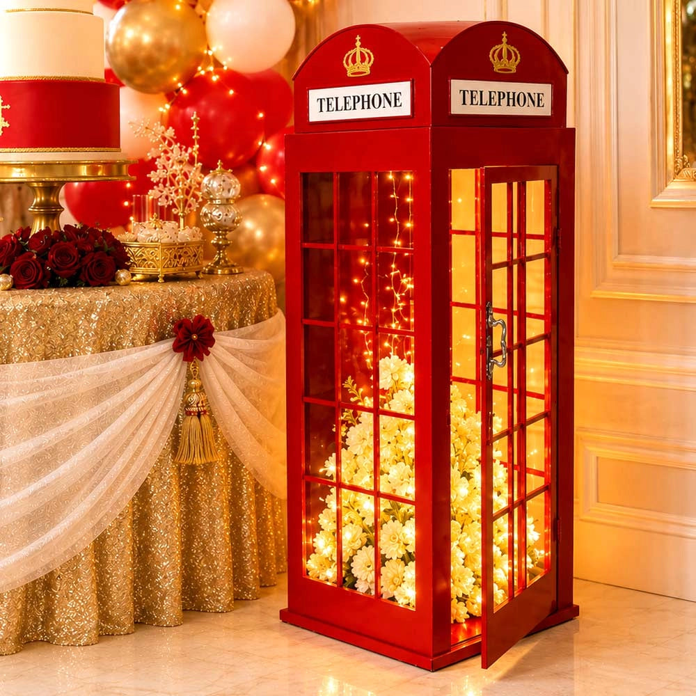 Cabina Telefonica Londra Rossa h 120cm Metallo, Mobiletto Decorativo Stile Retrò