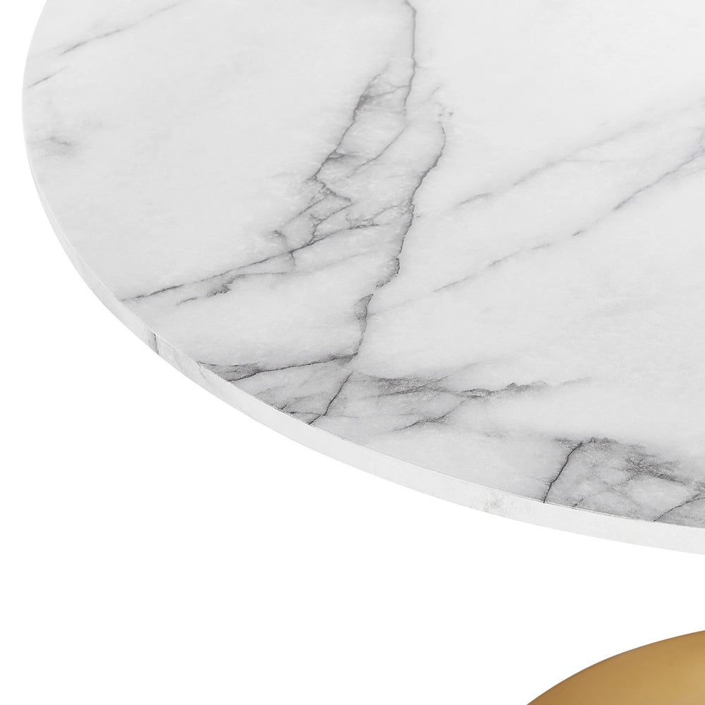Tavolo da pranzo in marmo bianco con piano in MDF dorato base in metallo tavolo da cucina rotondo industriale da 90 cm