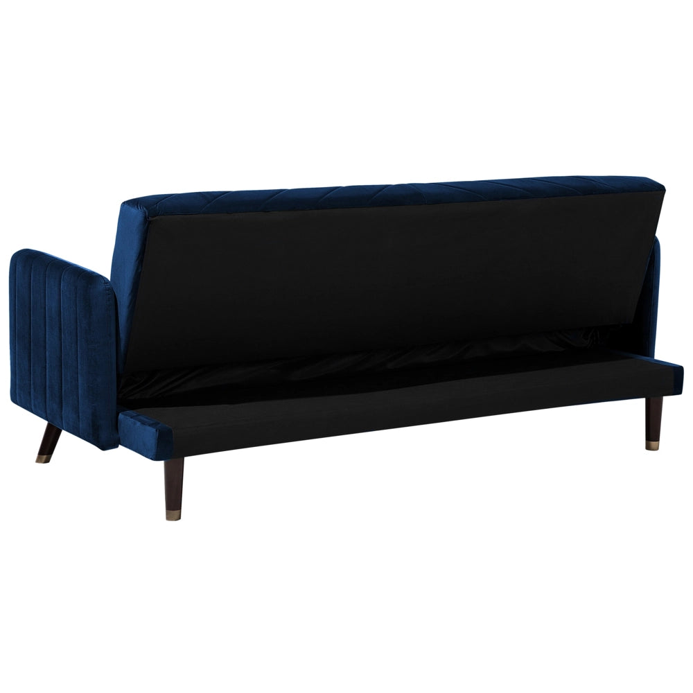 Divano Letto Tessuto Velluto Blu Navy Soggiorno Moderno 3 Posti Gambe In Legno Braccio A Pista