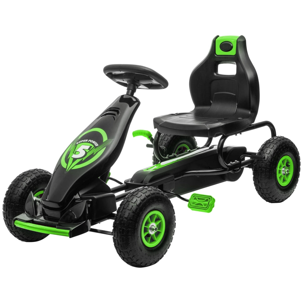 Go Kart a Pedali per Bambini con Sedile Regolabile ¨C Zephmum ¨C Verde e Nero 121x58x61 cm