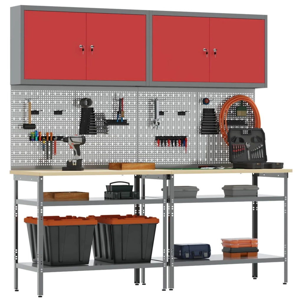 Set banco da lavoro con lo scaffale 8 pcs Rosso e Grigio 3321501