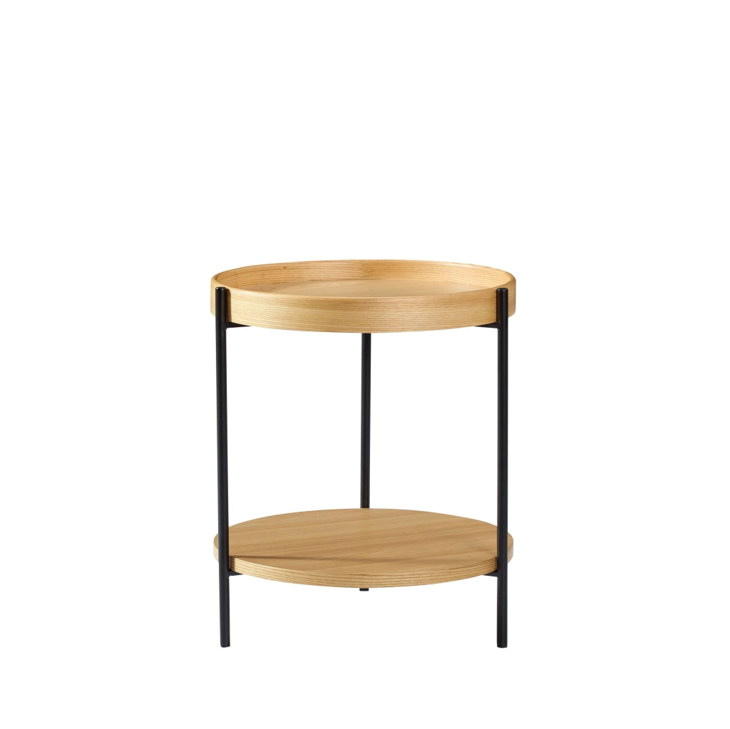 Tavolino da caff¨¨ rotondo ?69x38 cm a 2 ripiani in legno massello, MDF e ferro