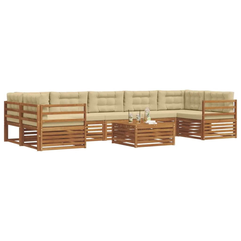 Set di divani da esterno con cuscino 8 pcs Naturale e Beige