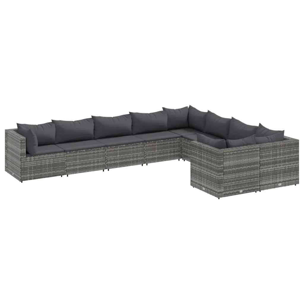 Set Divano da Giardino 9 pz con Cuscini Grigio in Polyrattan