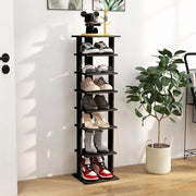 Scaffale per scarpe in legno basso e alto a 8 livelli - Organizzatore verticale per scarpe - Scaffale verticale per la conservazione degli spazi - Scaffale per angolo libero in nero per scarpe