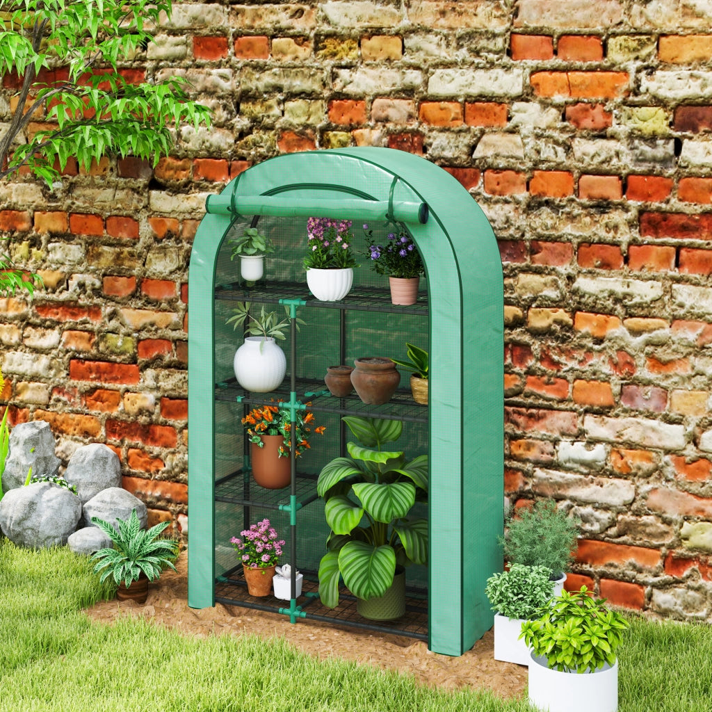 Serra da balcone e giardino con 7 ripiani, copertura UV e porta avvolgibile, acciaio verde 100x45x160 cm