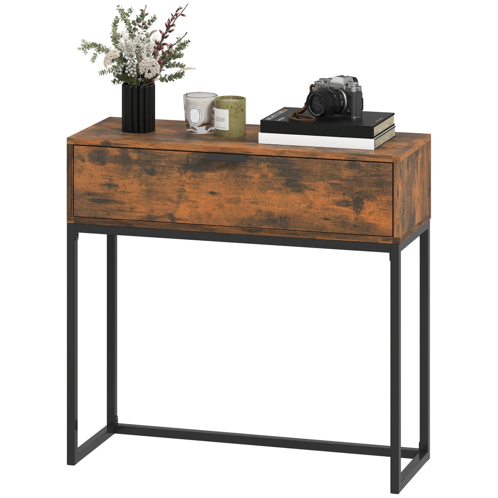Tavolo console con cassetto ¨C zephmum ¨C 80x30x76 cm, nero, design industriale