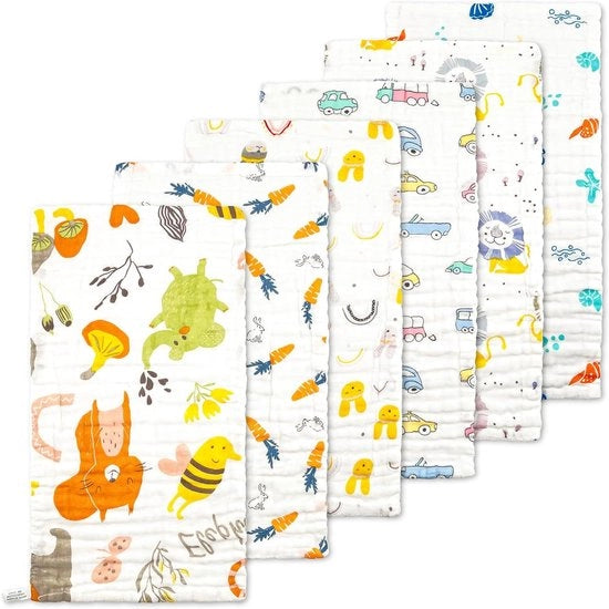 Set di 6 asciugamani per bambini | asciugamani per pannolino | assorbenti per bambini | slabbettoni di cotone | accessori per la nursery | asciugamani per bagni portatili | accessori per la nursery