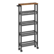 Carrello di servizio ripiano portaoggetti mobile design sottile ruote girevoli a 360° struttura in metallo per cucina soggiorno ufficio marrone rustico e nero 12_0005289