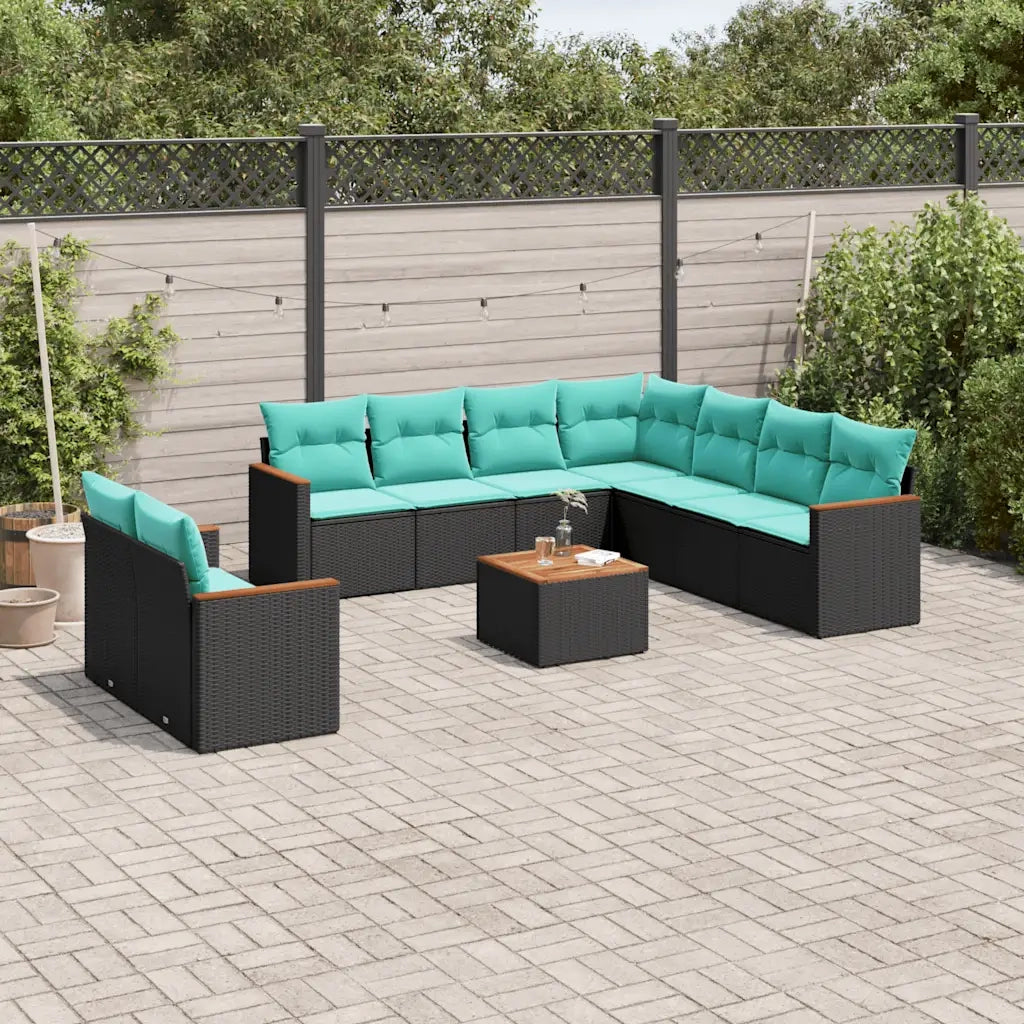 Set Divani da Giardino 10 pz con Cuscini Nero in Polyrattan 3226106